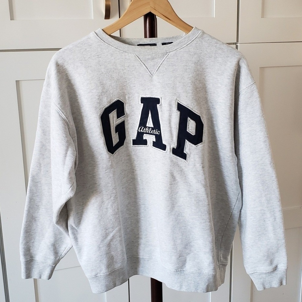 Vintage GAP Sweater Mens XXL Gray Athletic Classic Crewneck Spell Out Logo Korea